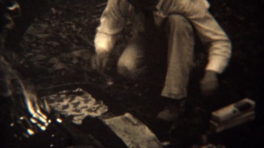 1937: Gourmet campfire cooking grilling pastries frying food. TRYON, NC