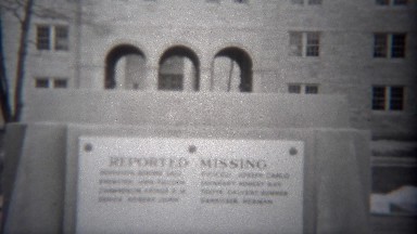 1943: World War II Reported Missing Sign Outside Community Civic Center Building.