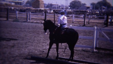 1967: Show Horse reining dressage reverse stepping past course.