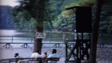 1961: Beach vacation spot picnic tables relaxing recreation area.