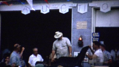 1961: Rural country public auction outdoor sale lamp antiques.