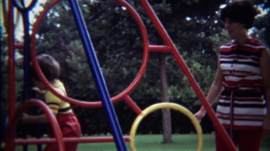 1974: Toddler Climbs Colorful Steel Jungle Gym in Zagreb Park