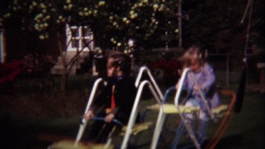 1974: Girls Ride Backyard Playground Rocking See-Saw Toy.
