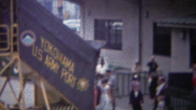 1954: People Entering from Airplane Staircase at Yokohama US Army Port