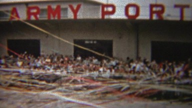 1954: US Army Port Celebration paper streamer waves parade farewell.