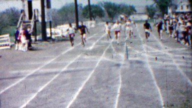 1958: High School Boys Running Track End Race Finishing Line Fast