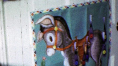 1963: Pin tail on donkey game blindfolded kids birthday party.