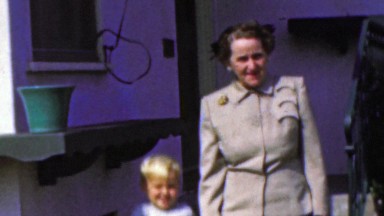 1964: Grandma babysitting hyper blonde toddler date on the town.