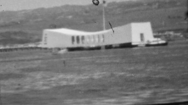 1964: USS Arizona Memorial at Pearl Harbor outside boating view.