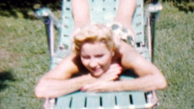 1962: Blonde caucasian women sunbathe outdoor bright summer.