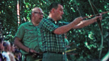 1967: Adult Camp Archery Lesson Man Attempts to Shoot Recurve Bow.
