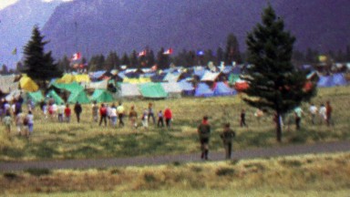 1967: Crowd entering tent festival 12th World Scout Jamboree.
