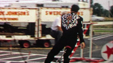 1967: Flashy unicycle performer shows off his entertainment skills.