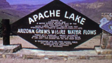 1961: Apache lake reservoir water receding cliff canyon vacation.