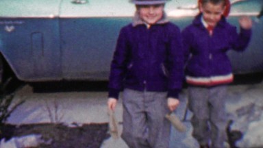 1958: Halloween trick or treating friends weather too cold heavy coats.