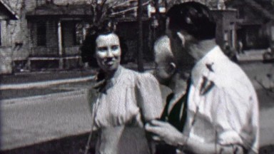 1939: Family Together in Front Yard on Windy Day in Albany, NY