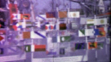 1964: Spinning wind powered flag display EXPO New York World's Fair.