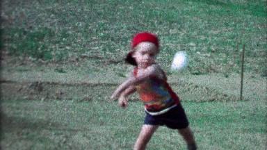 1967: Toddler boy throws baseball run imaginary bases farmland sports.