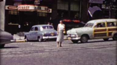 1953: Women Reluctantly Crossing Busy Urban Street in Berryville, Virginia