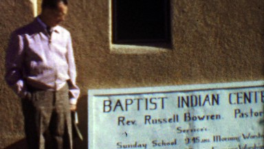 1957: Baptist Indian Center All Tribes Welcome sign.