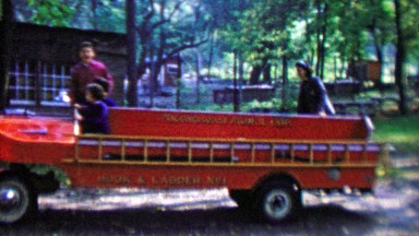 1961: Pocono Wild Animal Farm Hook and Ladder Kids Fire Truck Ride.
