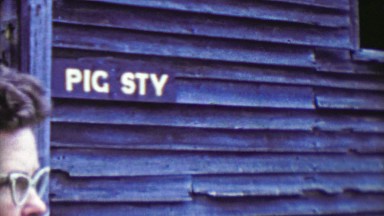 1963: Pre-Teen Boy Reacts to Pig Sty Sign on Virginia Farm