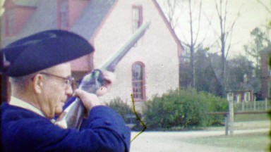 1964: Yankee Doodle Revolutionary Era Reenactor Fires Black Powder Rifle