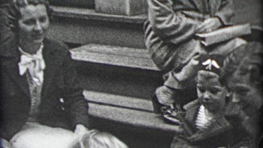 1937: Wealthy Neighborhood Moms Entertaining Kids on Front Stoop Stairs.