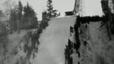 1937: Winter Snowski Jumping Competition Crowd Lines Steep Hill.