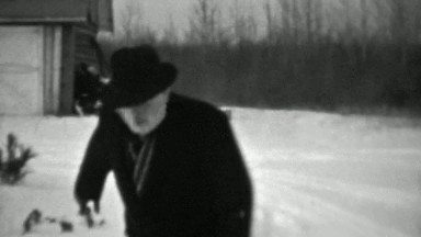 1937: Jolly Old Man Slipping on Ice in Winter Cold Weather
