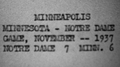 1937: Minnesota versus Notre Dame football pre-game practice lineup.