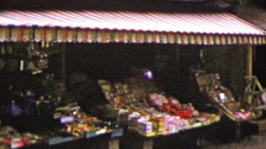 1951: Japanese street farmers market small merchants selling food.