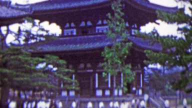 1951: Large Japanese sacred pagoda building rising tall.