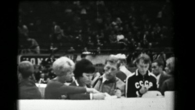 1966: Judges tally scores Soviet Union CCCP 16th Artistic Gymnastics World