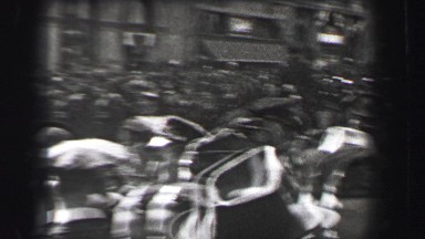 1937: Marching Band Military Parade Downtown New York City Crowd Watching from Sidelines