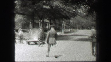 1937: Military Academy Officer Cross Tree Lined Street to Recruit Soldiers.