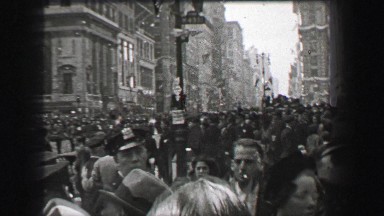 1937: Police controlling crowd at downtown ticker tape parade 43rd avenue. NEW