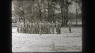 1937: Military infantry men drill training marching in formation conscription