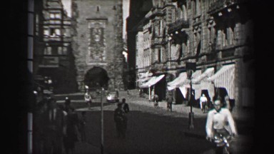 1937: Electric powered light railroad train in old traditional German style