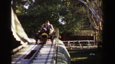 1957: Family Riding Amusement Park Classic Car Style Ride Railroad Track. Akron,