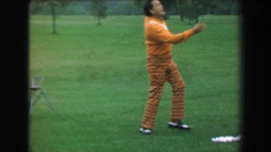 1969: Golfing Trick Shot Professional Performance Man One Handed Wedge Strike.
