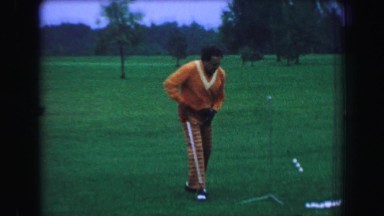 1969: Golfing Trick Shot Professional Performance Man Hits Moving Swinging