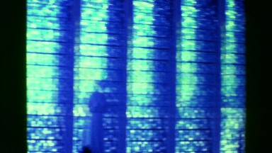 1977: Blue stained glass Christian church interior gothic exterior. BRASILIA,