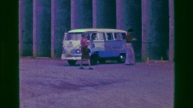 1977: Turismo Bradesco hippie volkswagen powder blue travel bus. BRASILIA,