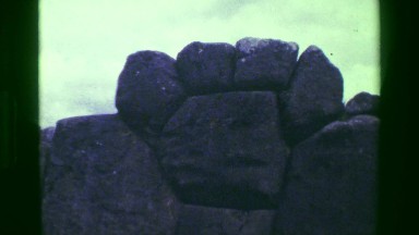 1977: Saksaywaman Inca civilization ancient ruins hand rock glyph monument.