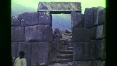 1977: Doorway entrance Saksaywaman Inca civilization ancient ruins citadel
