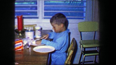1967: Boy making sandwich Holsum white bread Kraft Marshmallow creme spread.