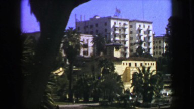 1957: Southern California park man feeding birds in summer sunshine. LOS