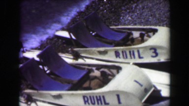 1949: Two-Person Paddle Boat Beached on Shore in Nice, France