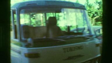 1976: Turismo Miki Travel Agency sightseeing tours bus van sleazy driver. SAN